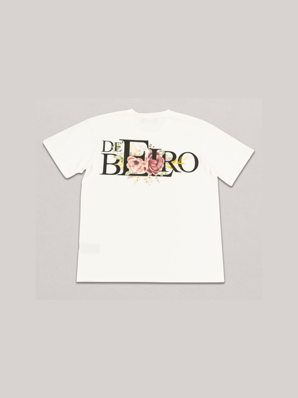 De’Belro Floral Emblem Tee – White (Pink Bloom Edition)